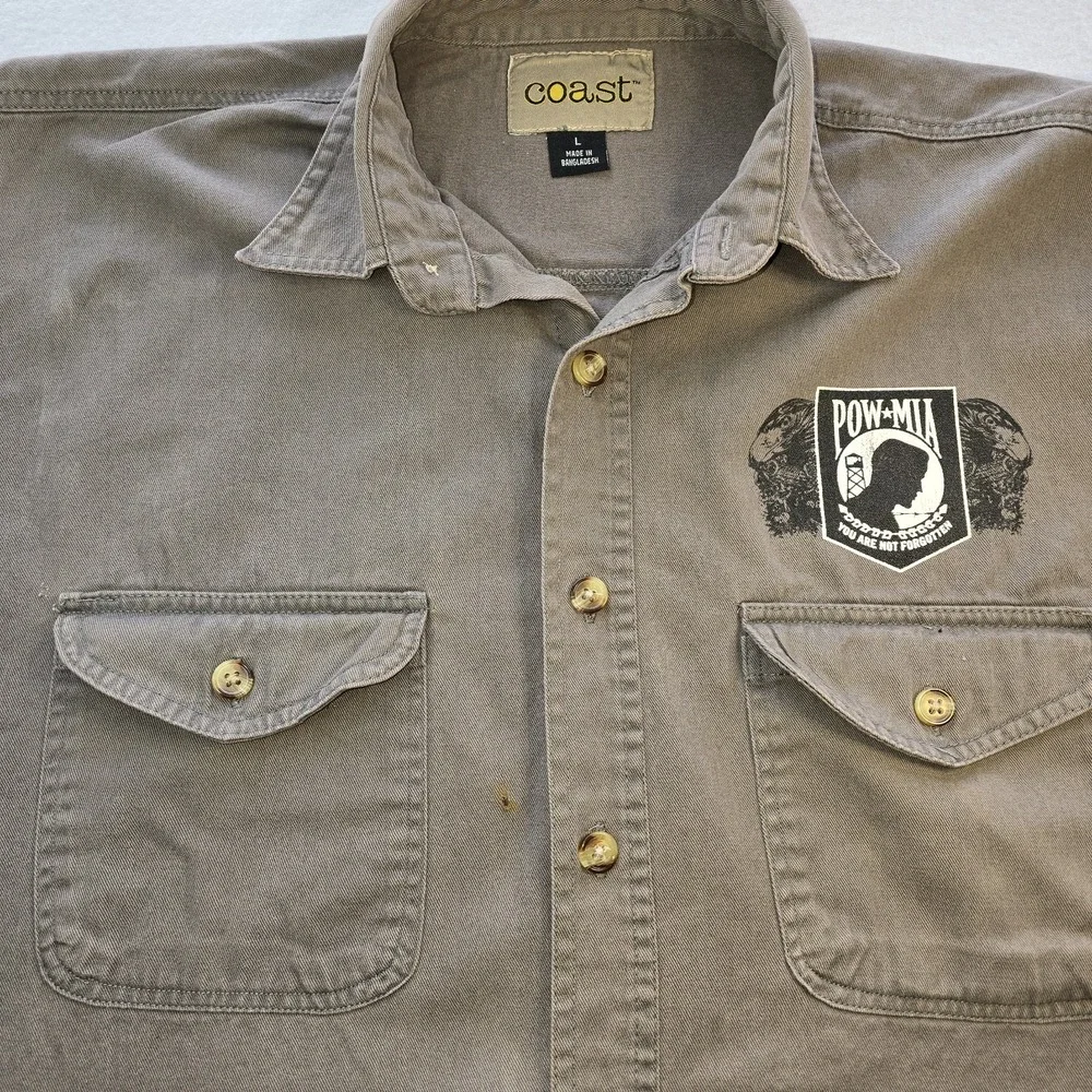 Coast Men's L Sleeveless Biker Shirt POW-MIA You Are‎ Not Forgotten Gray Frayed